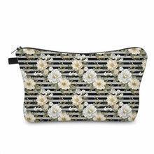 Load image into Gallery viewer, Pouch - Floral Black Grey Stripe