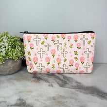 Load image into Gallery viewer, Pouch - Religious Pink Floral Cross