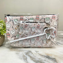 Load image into Gallery viewer, Pouch, Mini Pouch, & Pen Bundled Set - Tooth Dental Hygiene on Pink