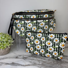 Load image into Gallery viewer, Bundled Set - Roni & Pouch - Floral Daisy Gingham Olive Green