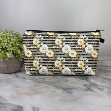 Load image into Gallery viewer, Pouch - Floral Black Grey Stripe