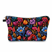 Load image into Gallery viewer, Pouch - Floral Bright Red Blue on Black
