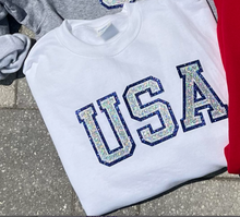 Load image into Gallery viewer, USA GLITTER EMBROIDERED PATCH SWEATSHIRT