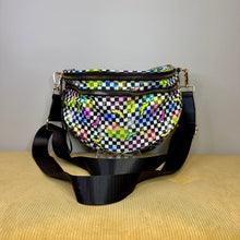 Load image into Gallery viewer, The Roni Nylon Crossbody - Halloween Fall Rainbow Bat Checker
