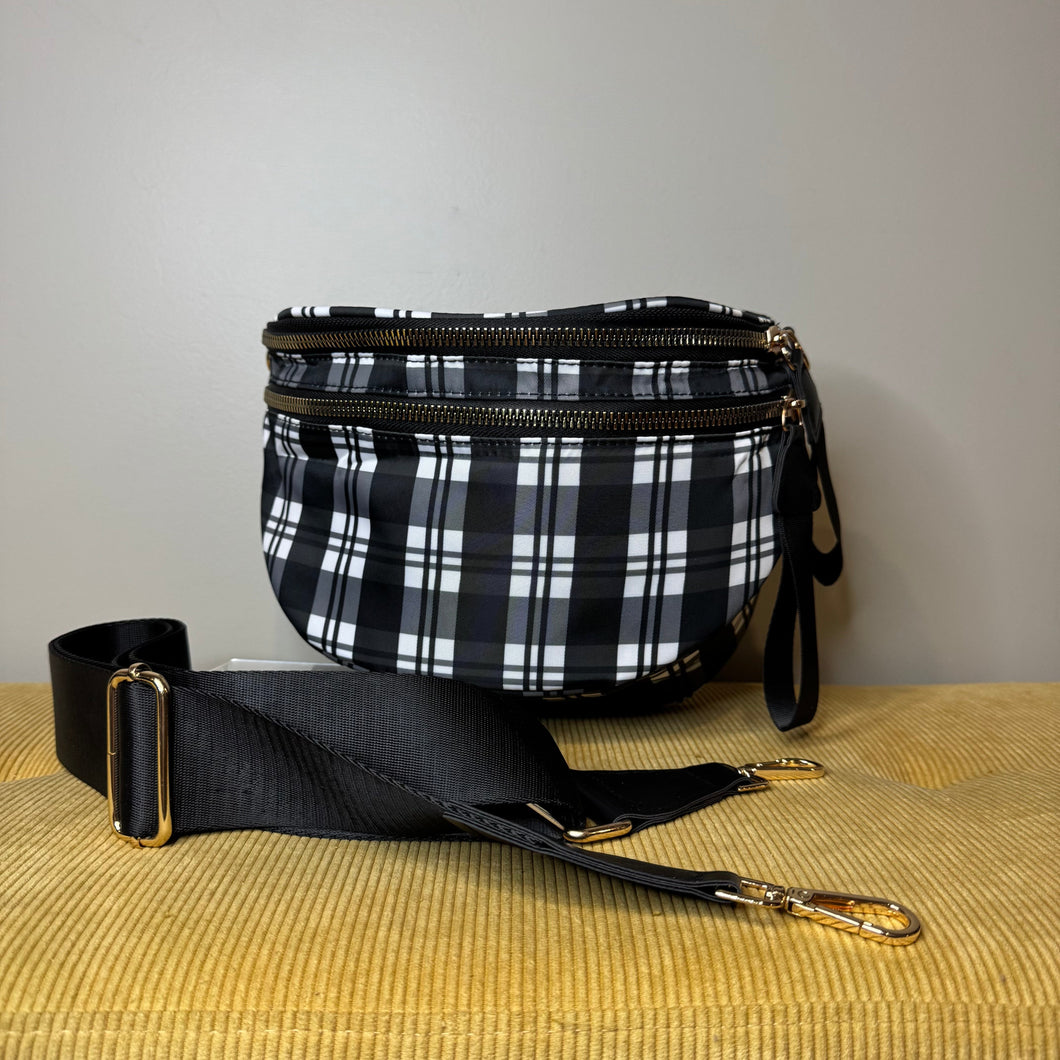 Roni - Nylon Crossbody - Black & White Plaid - PREORDER