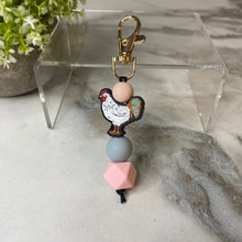 Load image into Gallery viewer, Keychain - Silicone Bead - Chicken - Pink

