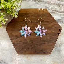 Load image into Gallery viewer, Acrylic Dangle Earrings - Holiday Christmas Colorful See-Through Snowflakes
