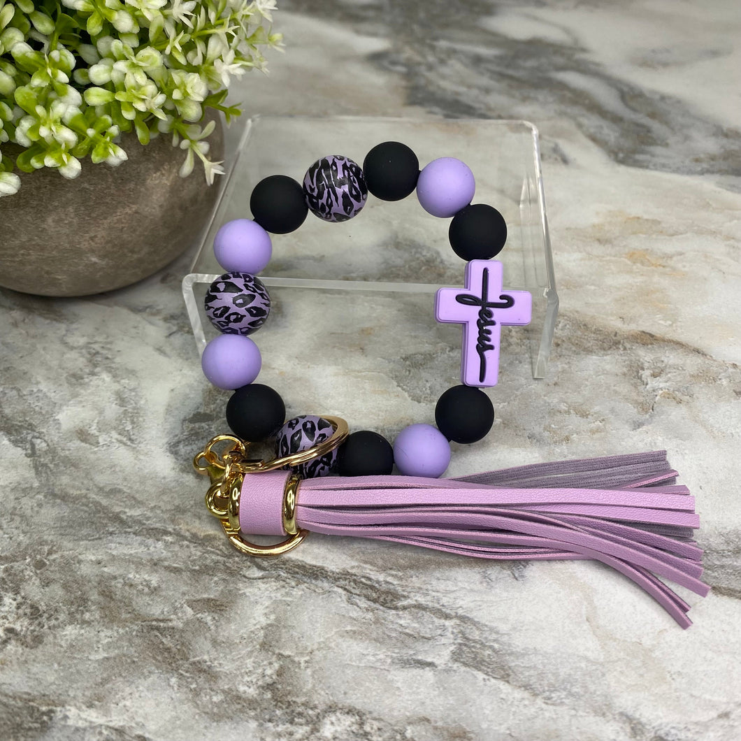 Silicone Bracelet Keychain - Jesus, Purple