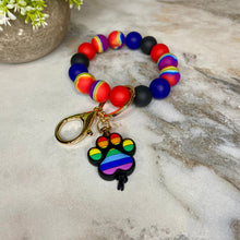 Load image into Gallery viewer, Silicone Bracelet Keychain - Dog Paw Rainbow
