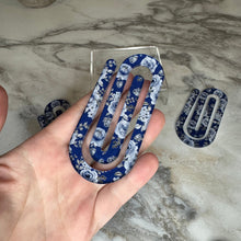 Load image into Gallery viewer, Jumbo Paperclip - Navy Blue Grey Floral
