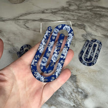 Load image into Gallery viewer, Jumbo Paperclip - Navy Blue Grey Floral
