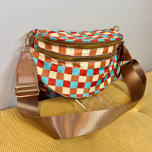Load image into Gallery viewer, The Roni Nylon Crossbody - Camel Aqua Checker

