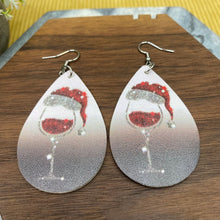 Load image into Gallery viewer, Faux Leather Earrings - Christmas - Wine Glass

