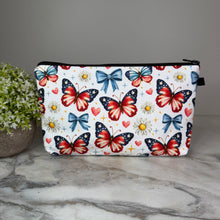 Load image into Gallery viewer, Pouch - America Red White Blue Butterfly on White
