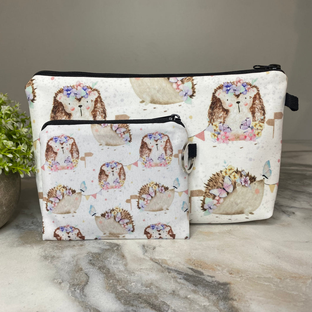 Pouch & Mini Pouch Bundled Set - Floral Hedgehog