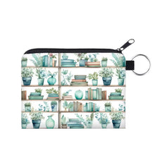 Load image into Gallery viewer, Mini Pouch - Book Shelves Mint White Plants
