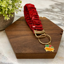 Load image into Gallery viewer, Scrunchie Bracelet Keychain - Christmas - Red Polkadot Bells
