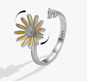 Ring - Adjustable Fidget Ring - Yellow Floral Diamond