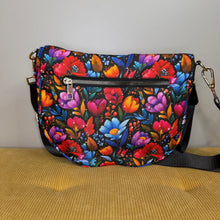 Load image into Gallery viewer, The Roni Nylon Crossbody - Floral Bright Red Blue on Black
