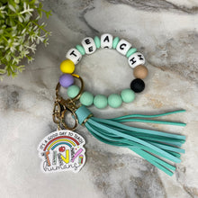 Load image into Gallery viewer, Silicone &amp; Acrylic Bracelet Keychain - Teach - Mint
