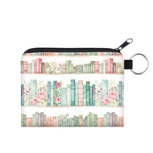 Load image into Gallery viewer, Mini Pouch - Books Mint Pink Floral Shelves
