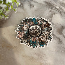 Load image into Gallery viewer, Vinyl Sticker - Turquoise Cow Sunflower
