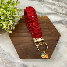 Load image into Gallery viewer, Scrunchie Bracelet Keychain - Christmas - Red Polkadot Bells
