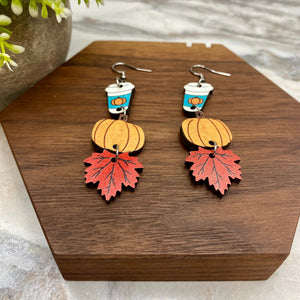 Wooden Dangle Earrings - Fall - #2