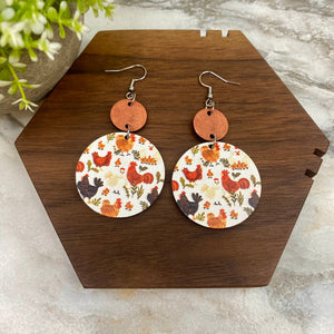 Wooden Dangle Earrings - Chicken - #7