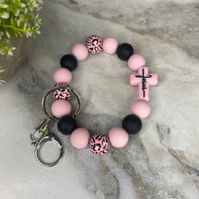 Load image into Gallery viewer, Silicone &amp; Wood Bracelet Keychain - Religious, Jesus, Light Pink
