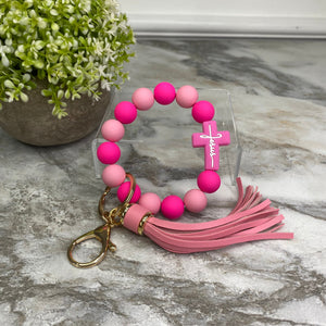 Silicone Bracelet Keychain - Jesus, Dusty & Hot Pink