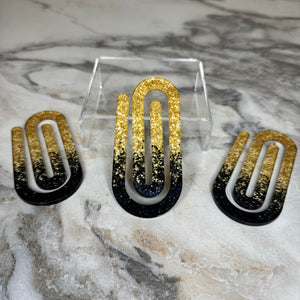 Jumbo Paperclip - Black & Gold Glitter - PREORDER