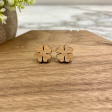 Load image into Gallery viewer, Wooden Stud Earrings - St. Patrick’s Day - Four Leaf Clover - Dark
