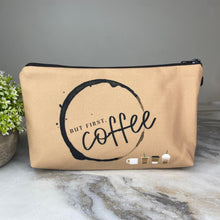 Load image into Gallery viewer, Pouch - Coffee, But First Coffee on Brown
