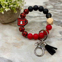 Load image into Gallery viewer, Silicone Bracelet Keychain with Tassel - Christmas - Red Plaid Coffee Mug
