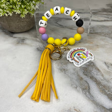 Load image into Gallery viewer, Silicone &amp; Acrylic Bracelet Keychain - Teach - Yellow
