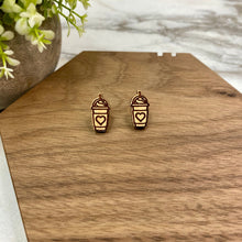 Load image into Gallery viewer, Wooden Stud Earrings - Frappuccino Heart
