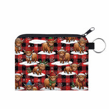 Load image into Gallery viewer, Mini Pouch - Christmas Highland Cow Plaid

