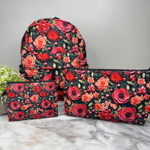 Load image into Gallery viewer, Mini Backpack, Pouch, &amp; Mini Pouch Bundled Set - Embroidery Rose Floral

