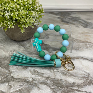 Silicone Bracelet Keychain - Jesus, Green & Sky Blue