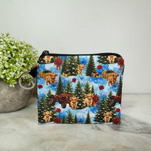 Load image into Gallery viewer, Mini Pouch - Christmas Winter - Highland Cow Blue Trees
