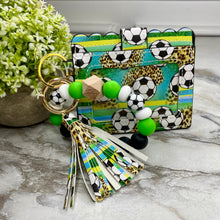 Load image into Gallery viewer, Silicone Bracelet Keychain with Scalloped Card Holder - Soccer
