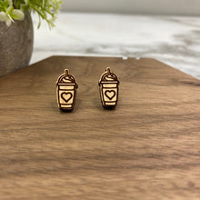 Load image into Gallery viewer, Wooden Stud Earrings - Frappuccino Heart
