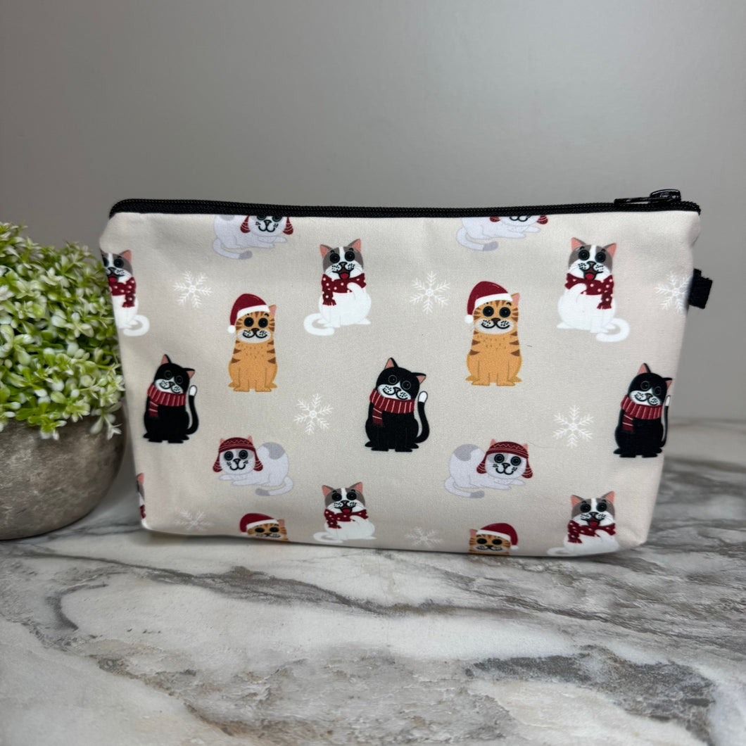 Pouch - Holiday Christmas - Cats on Tan