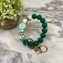 Load image into Gallery viewer, Silicone Bracelet Keychain - Green Sunflower Gold
