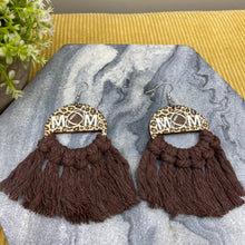 Load image into Gallery viewer, Wood &amp; Macrame Earrings - Half Football Mom
