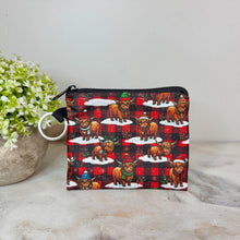 Load image into Gallery viewer, Mini Pouch - Christmas Highland Cow Plaid
