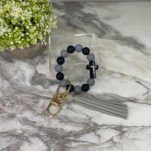 Silicone Bracelet Keychain - Jesus, Black & Gray