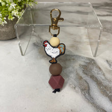 Load image into Gallery viewer, Keychain - Silicone Bead - Chicken - Maroon
