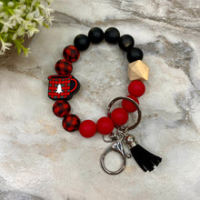 Load image into Gallery viewer, Silicone Bracelet Keychain with Tassel - Christmas - Red Plaid Coffee Mug
